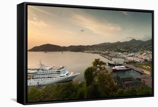 Cruise ship at port, Kingstown, Saint Vincent Island, Saint Vincent And The Grenadines-null-Framed Stretched Canvas