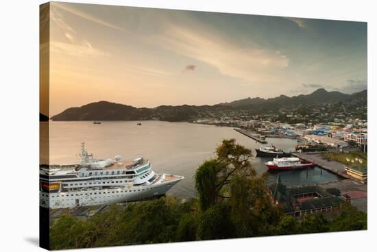 Cruise ship at port, Kingstown, Saint Vincent Island, Saint Vincent And The Grenadines-null-Stretched Canvas