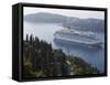 Cruise Ship Moored Near Lokrum Island, Near Dubrovnik, Dalmatia, Croatia, Europe-Martin Child-Framed Stretched Canvas