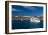 Cruise Ship near Island of Santorini Greece-Netfalls-Framed Photographic Print