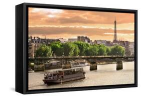 Cruise Ship On The Seine River In Paris, France-rglinsky-Framed Stretched Canvas