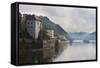 Cruise Ship Passing on the River Danube in the Early Morning Mist, Passau, Bavaria, Germany, Europe-Michael Runkel-Framed Stretched Canvas