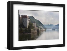 Cruise Ship Passing on the River Danube in the Early Morning Mist, Passau, Bavaria, Germany, Europe-Michael Runkel-Framed Photographic Print