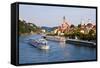 Cruise Ship Passing on the River Danube, Passau, Bavaria, Germany, Europe-Michael Runkel-Framed Stretched Canvas