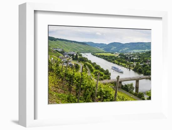 Cruise Ship Passing the Vineyard Near Lieser in the Moselle Valley, Rhineland-Palatinate, Germany-Michael Runkel-Framed Photographic Print