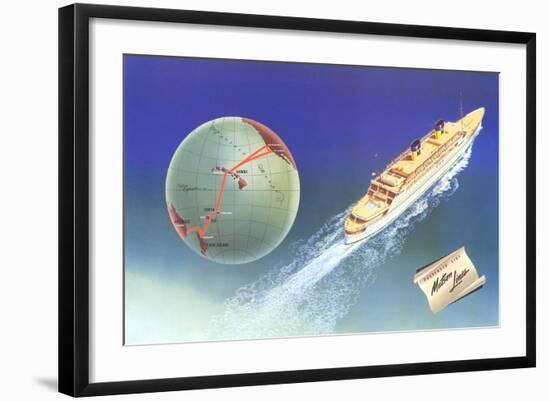 Cruise Ship with Routes on Globe, Matson Line-null-Framed Art Print