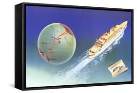 Cruise Ship with Routes on Globe, Matson Line-null-Framed Stretched Canvas