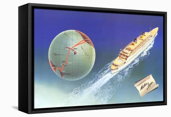 Cruise Ship with Routes on Globe, Matson Line-null-Framed Stretched Canvas