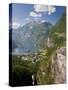 Cruise Ships, Geirangerfjord, Western Fjords, Norway-Peter Adams-Stretched Canvas