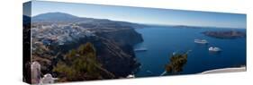Cruise Ships in the Sea, Fira, Santorini, Cyclades Islands, Greece-null-Stretched Canvas