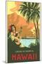 Cruise to Tropical Hawaii, Woman Playing Guitar-null-Mounted Art Print