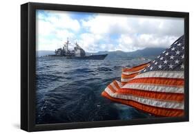 Cruiser (USS Vella Gulf, American Flag) Art Poster Print-null-Framed Poster