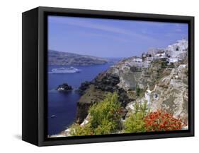 Cruiseship Passing the Island, Santorini, Cyclades Islands, Greece, Europe-Gavin Hellier-Framed Stretched Canvas