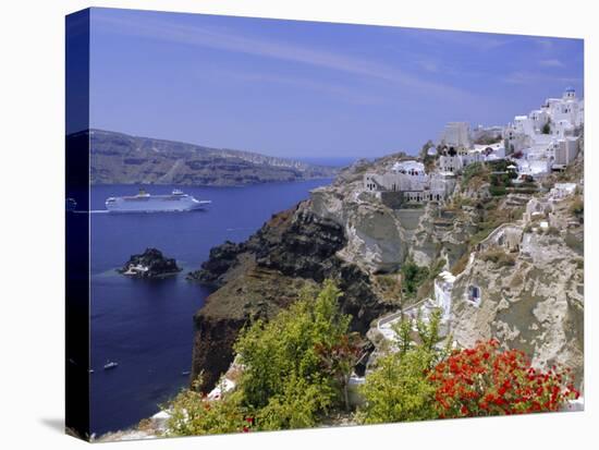 Cruiseship Passing the Island, Santorini, Cyclades Islands, Greece, Europe-Gavin Hellier-Stretched Canvas