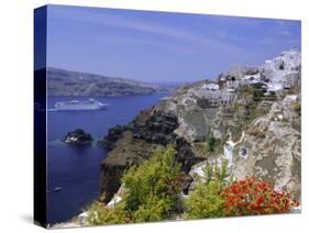 Cruiseship Passing the Island, Santorini, Cyclades Islands, Greece, Europe-Gavin Hellier-Stretched Canvas