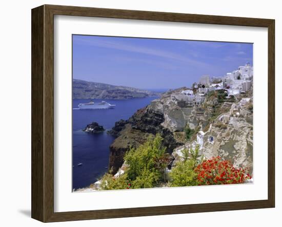 Cruiseship Passing the Island, Santorini, Cyclades Islands, Greece, Europe-Gavin Hellier-Framed Photographic Print