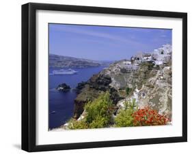 Cruiseship Passing the Island, Santorini, Cyclades Islands, Greece, Europe-Gavin Hellier-Framed Photographic Print