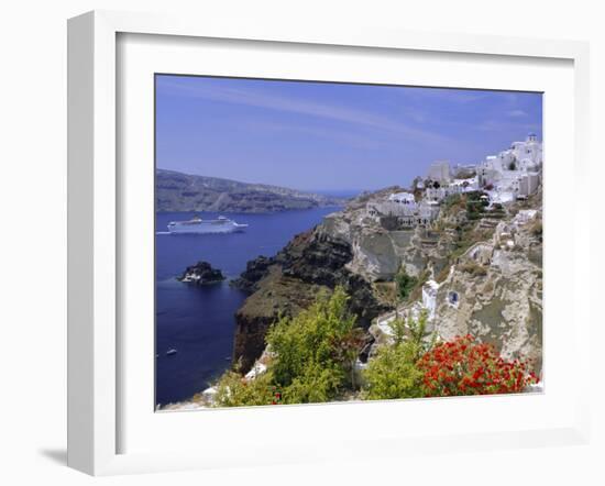 Cruiseship Passing the Island, Santorini, Cyclades Islands, Greece, Europe-Gavin Hellier-Framed Photographic Print