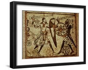 Crusader and Moor in Combat, Mosaic, 12th century Romanesque-null-Framed Photographic Print