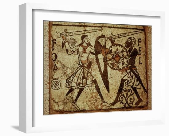 Crusader and Moor in Combat, Mosaic, 12th century Romanesque-null-Framed Photographic Print