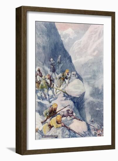 Crushed by Rolling Stones, Mown Down by Volleys of Musket-Shot, the Men Fell in Hundreds-Joseph Ratcliffe Skelton-Framed Giclee Print