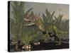 Cryolophosaurus Dinosaur in Prehistoric Wetlands-Stocktrek Images-Stretched Canvas