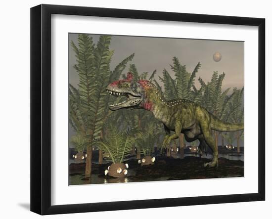 Cryolophosaurus Dinosaur in Prehistoric Wetlands-Stocktrek Images-Framed Art Print