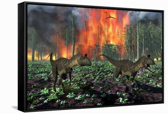 Cryolophosaurus Dinosaurs Fleeing from a Deadly Forest Fire-null-Framed Stretched Canvas