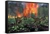 Cryolophosaurus Dinosaurs Fleeing from a Deadly Forest Fire-null-Framed Stretched Canvas