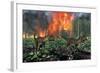 Cryolophosaurus Dinosaurs Fleeing from a Deadly Forest Fire-null-Framed Art Print