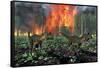 Cryolophosaurus Dinosaurs Fleeing from a Deadly Forest Fire-null-Framed Stretched Canvas