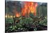 Cryolophosaurus Dinosaurs Fleeing from a Deadly Forest Fire-null-Stretched Canvas