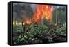 Cryolophosaurus Dinosaurs Fleeing from a Deadly Forest Fire-null-Framed Stretched Canvas