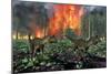 Cryolophosaurus Dinosaurs Fleeing from a Deadly Forest Fire-null-Mounted Art Print