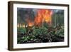Cryolophosaurus Dinosaurs Fleeing from a Deadly Forest Fire-null-Framed Premium Giclee Print