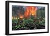 Cryolophosaurus Dinosaurs Fleeing from a Deadly Forest Fire-null-Framed Premium Giclee Print