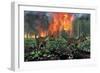Cryolophosaurus Dinosaurs Fleeing from a Deadly Forest Fire-null-Framed Premium Giclee Print