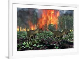 Cryolophosaurus Dinosaurs Fleeing from a Deadly Forest Fire-null-Framed Art Print