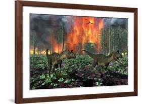 Cryolophosaurus Dinosaurs Fleeing from a Deadly Forest Fire-null-Framed Art Print