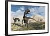 Cryolophosaurus Dinosaurs Roaming During the Jurassic Period-Stocktrek Images-Framed Art Print