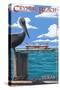 Crystal Beach, Texas - Pelican and Ferry-Lantern Press-Stretched Canvas