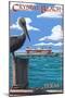 Crystal Beach, Texas - Pelican and Ferry-Lantern Press-Mounted Art Print