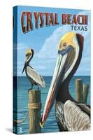 Crystal Beach, Texas - Pelicans-Lantern Press-Stretched Canvas