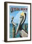 Crystal Beach, Texas - Pelicans-Lantern Press-Framed Art Print