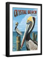 Crystal Beach, Texas - Pelicans-Lantern Press-Framed Art Print