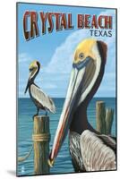 Crystal Beach, Texas - Pelicans-Lantern Press-Mounted Art Print