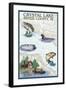 Crystal Lake, Michigan - Lake Chart-Lantern Press-Framed Art Print