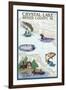 Crystal Lake, Michigan - Lake Chart-Lantern Press-Framed Art Print