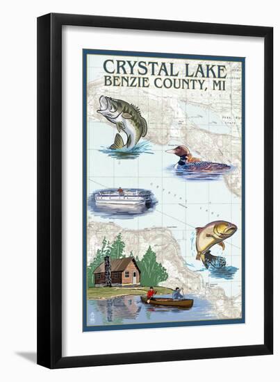 Crystal Lake, Michigan - Lake Chart-Lantern Press-Framed Art Print