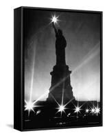 Crystalline Lights Surrounding Statue of Liberty during WWII Blackout-Andreas Feininger-Framed Stretched Canvas